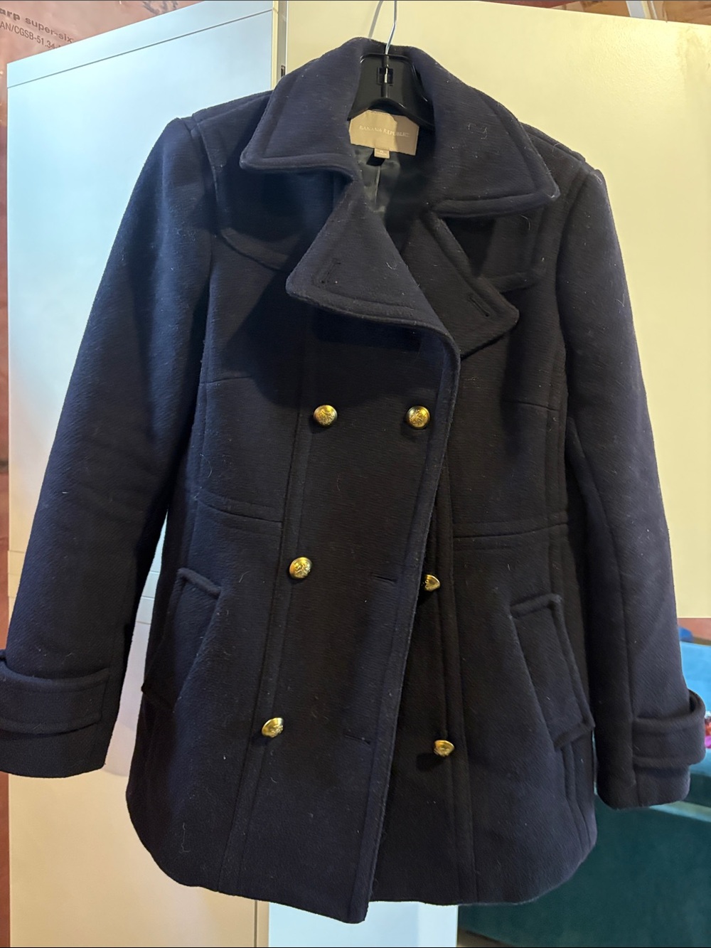 Banana Republic Navy Double-Breasted Peacoat with Gold Buttons